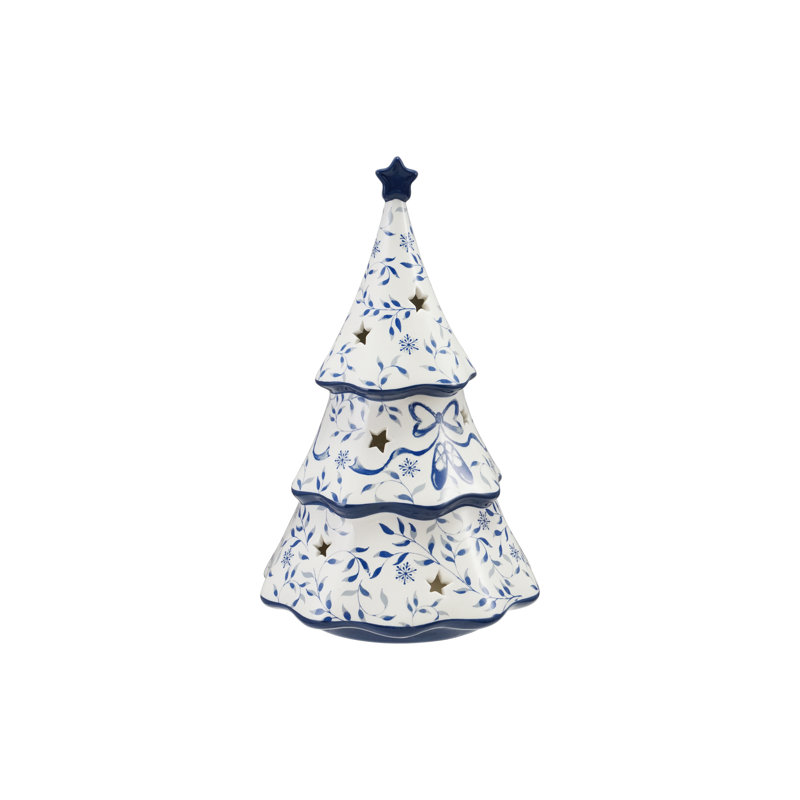 Arbre en céramique Dolomite avec découpes en étoile et glacis bleu