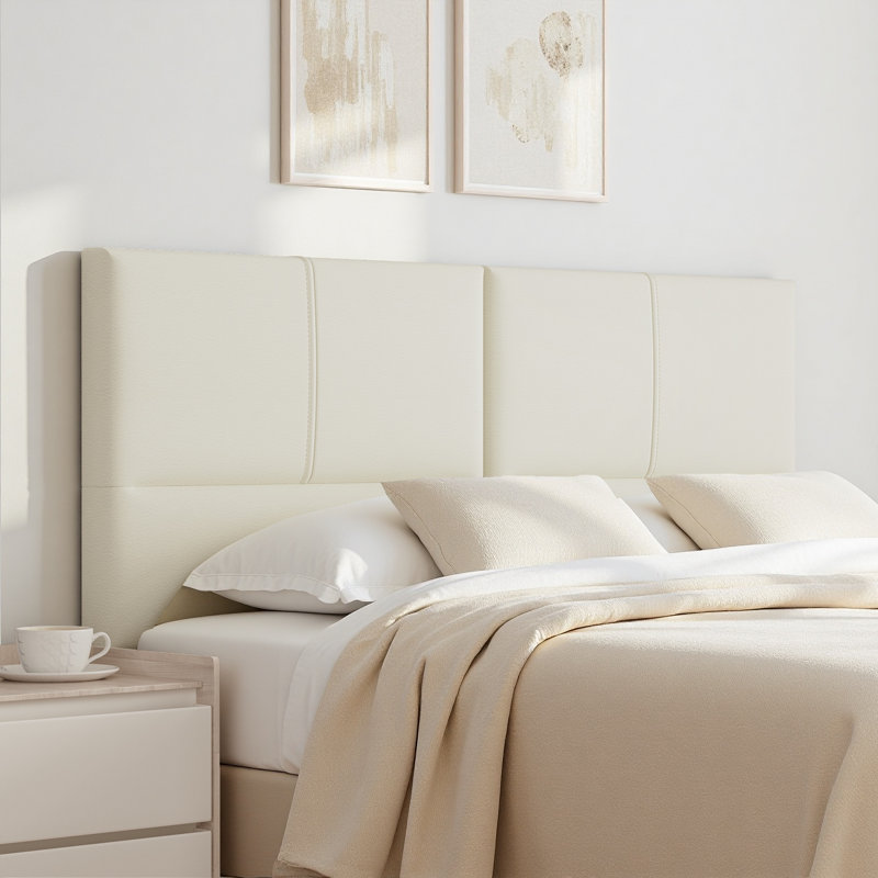 Upholstered Headboard King Size, Solid Wood Head Board with Sturdy Metal Legs, Faux Leather,Height Adjustable, Ivory, King