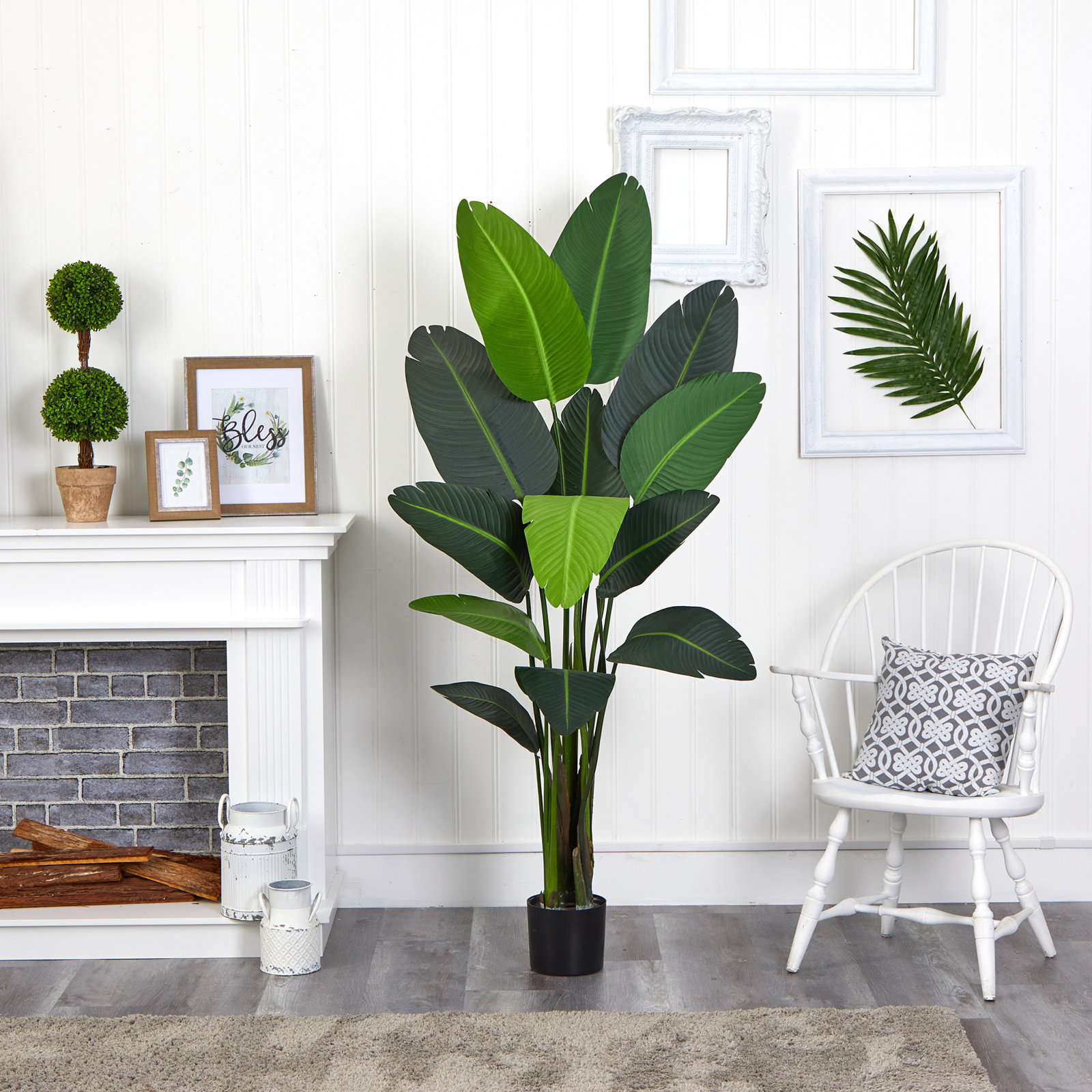 Faux Banana Leaf Tree in Pot Liner, 69" H x 32" W x 26" D