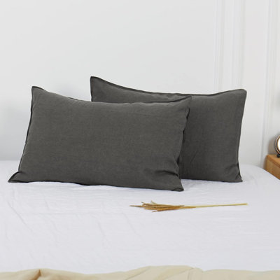 100% Linen Pillowcases Basic Style Solid Color Set Of 2,Stone Washed Flax Pillow Cover Envelope Closure