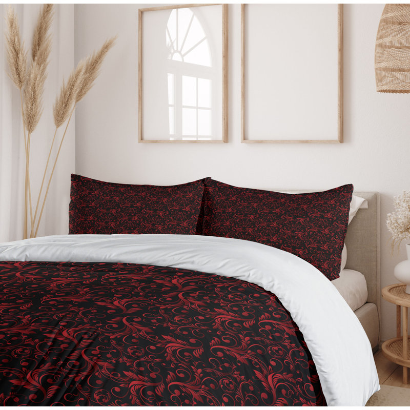 Victorian Black and Red Floral Queen Duvet Cover Set