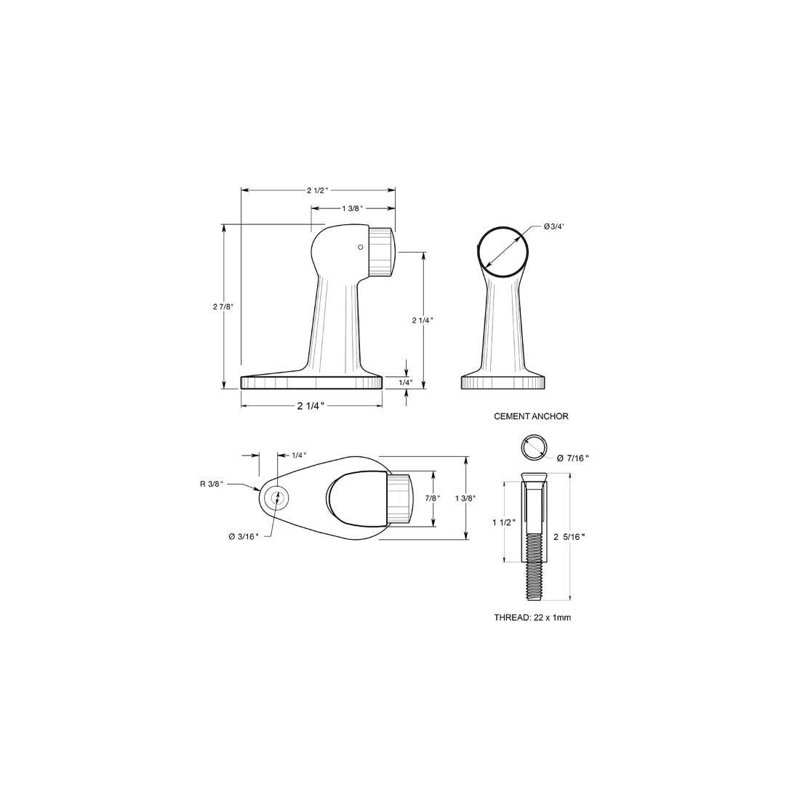 Deltana FDB278U19 Floor Door Bumper 2-7/8", Solid Brass in Paint Black, PVD Polished Brass