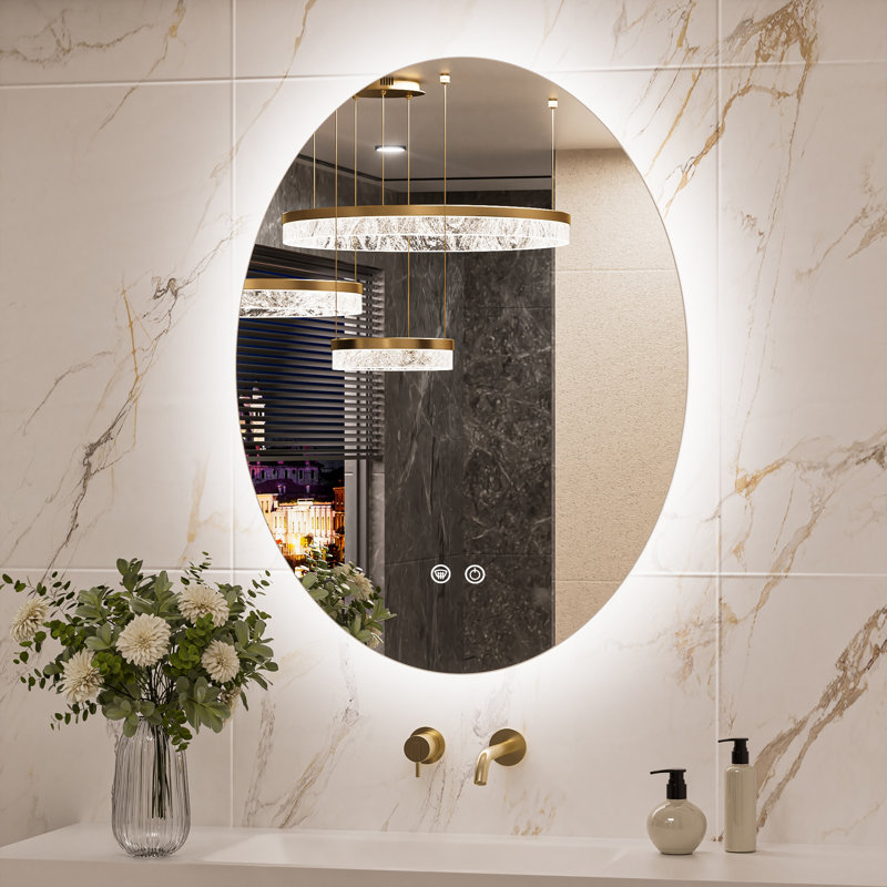Amyla Oval Backlit LED Bathroom Vanity Mirror AntiFog Dimmable Wall Mirror, 36" x 24"