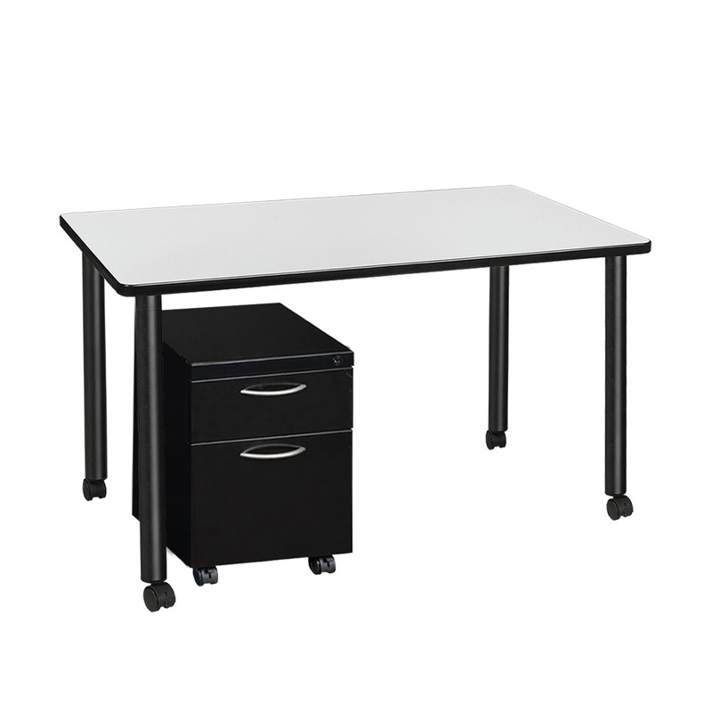 Bureau mobile Regency Kee avec rangement, H 29 po x l 48 po x P 24 po, Blanc / noir