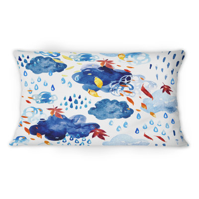 Coussin décoratif d'automne à motif de fleurs d'automne avec nuances de bleu III
