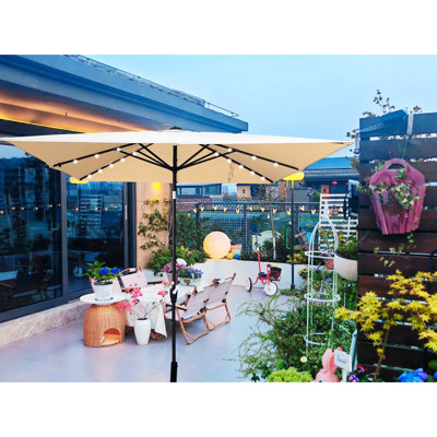 Parasol carré carré pour terrasse 2,5 x 2,5 m avec lumières à DEL solaires, 8 baleines, imperméable, à manivelle, pour jardin, piscine, turquoise, 32 pi 40 po et plus, éclairage solaire