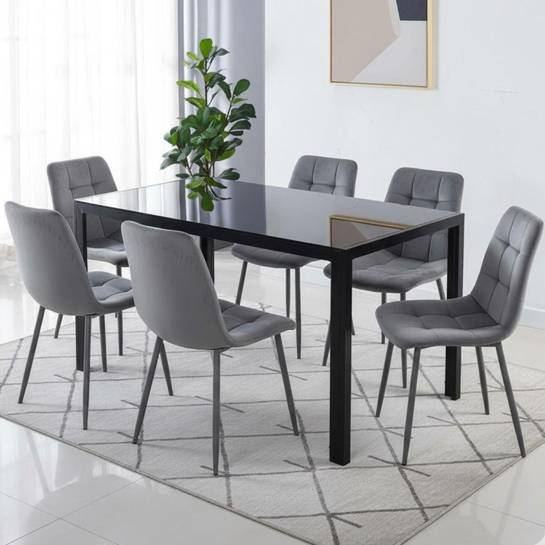 Kosy Koala 6 Seater Velvet Dining Set Grey - Image 4