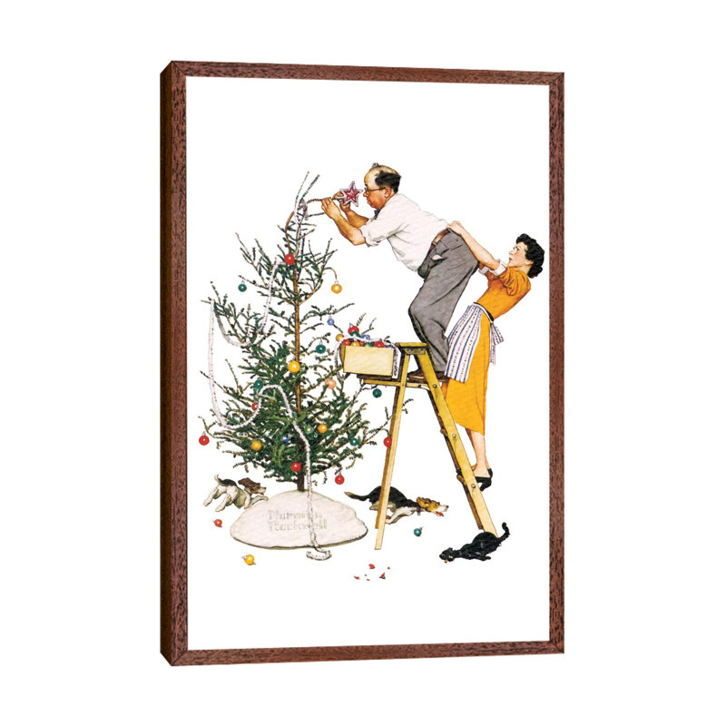 Trimming the Tree by Norman Rockwell - 1 Piece Wall Art on Canvas, 66.04 cm H x 45.72 cm W, Brown Framed