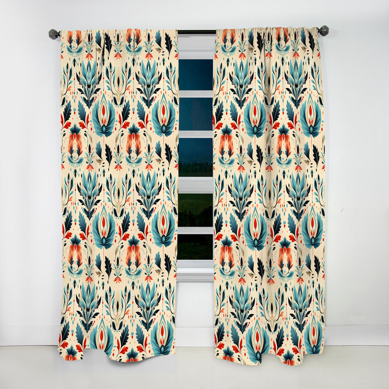 Teal And Beige Ikat Mosaic Fusion - Ikat Curtain - Velvet Room Darkening - 1 Panel, 52" W x 84" L