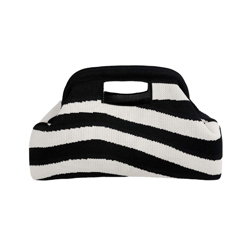 Sac en maille tissé rayé (1 pièce), sac à main rayé en maille, sac de voyage pratique pour femme, B