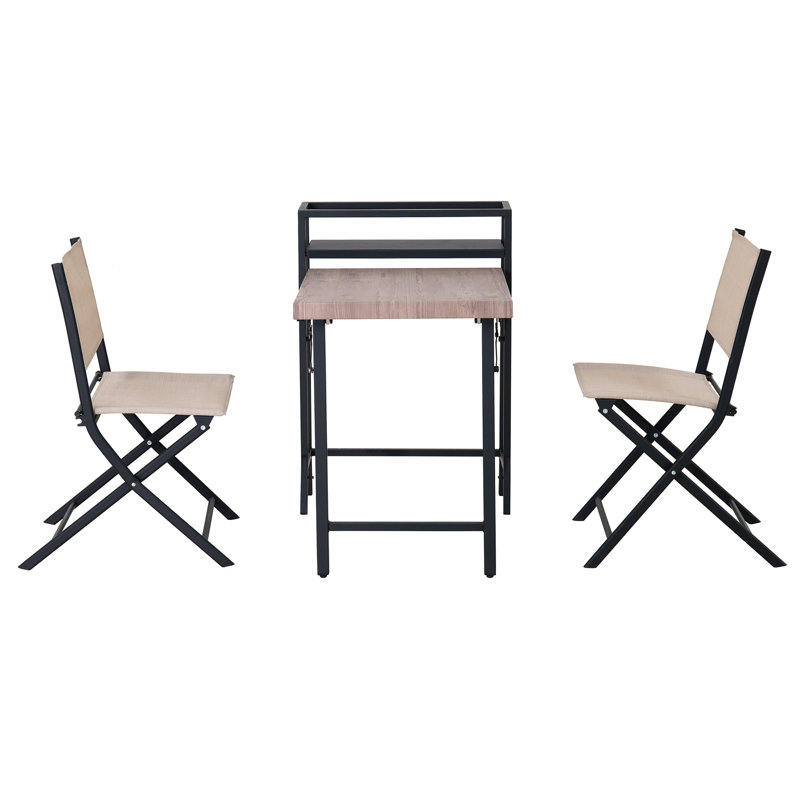 SUNJOY 3 Piece Patio Bistro Set LONDON with shelf, Patio Set with Folding Table & Chair and Storage Space, Garden Furniture Set for 2