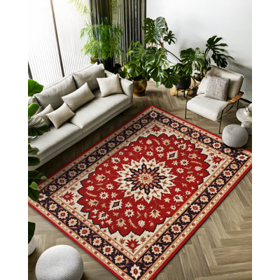 Nancy Collection Digital Print Cotton-Polyester Red Beige Brown Moroccan Rug