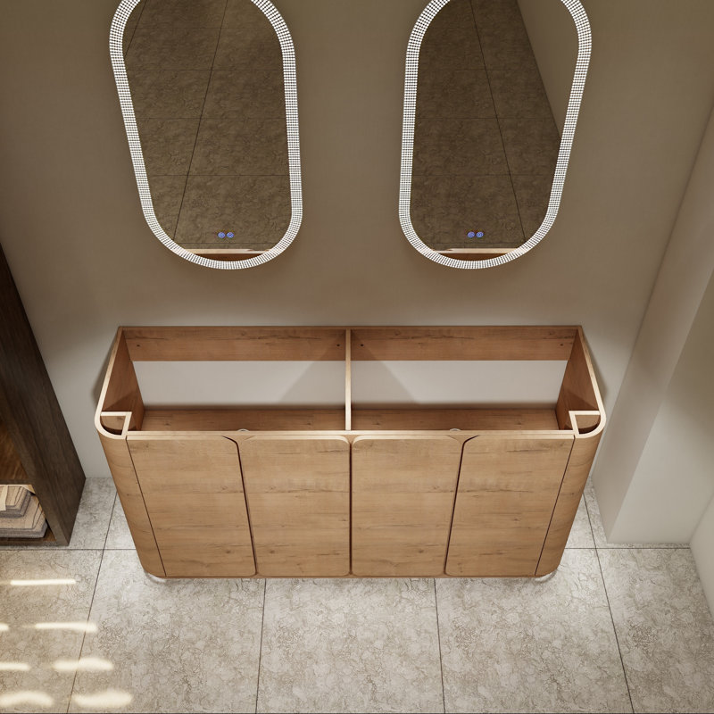 Meuble-lavabo autoportant de 60 pouces avec quatre portes à fermeture en douceur