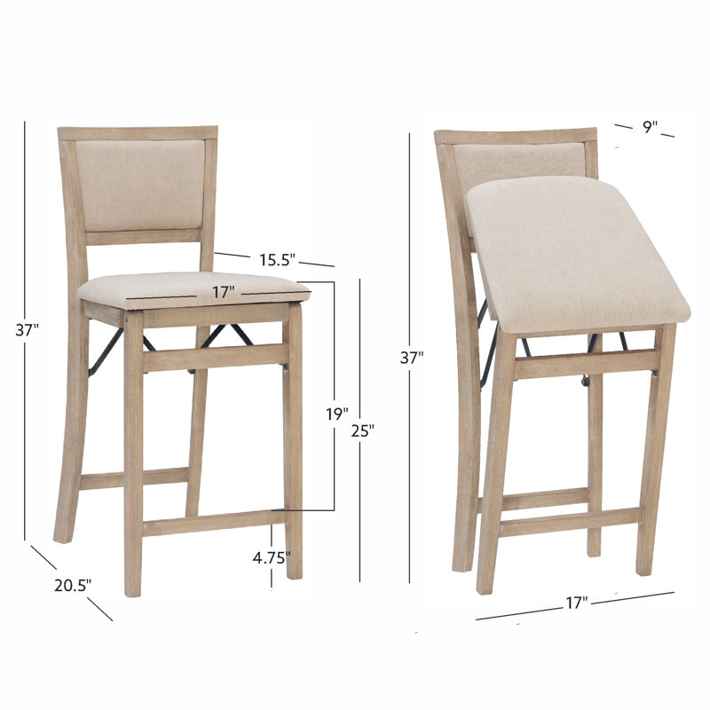 Tabouret de comptoir / de bar pliable Phaedra avec siège et dossier rembourrés, Polyester gris délavé