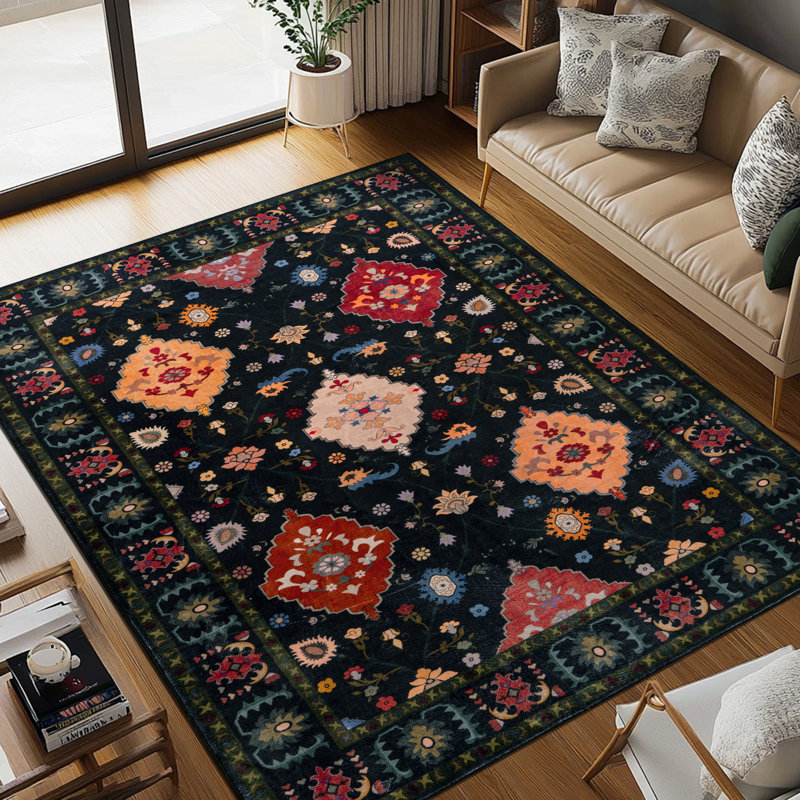 8x10 ft Area Rug for Living Room, Washable Boho Rug, Non-Slip Vintage Rug Stain Resistant Indoor Large Carpet for Bedroom, Classroom, Dorm, Dining Room