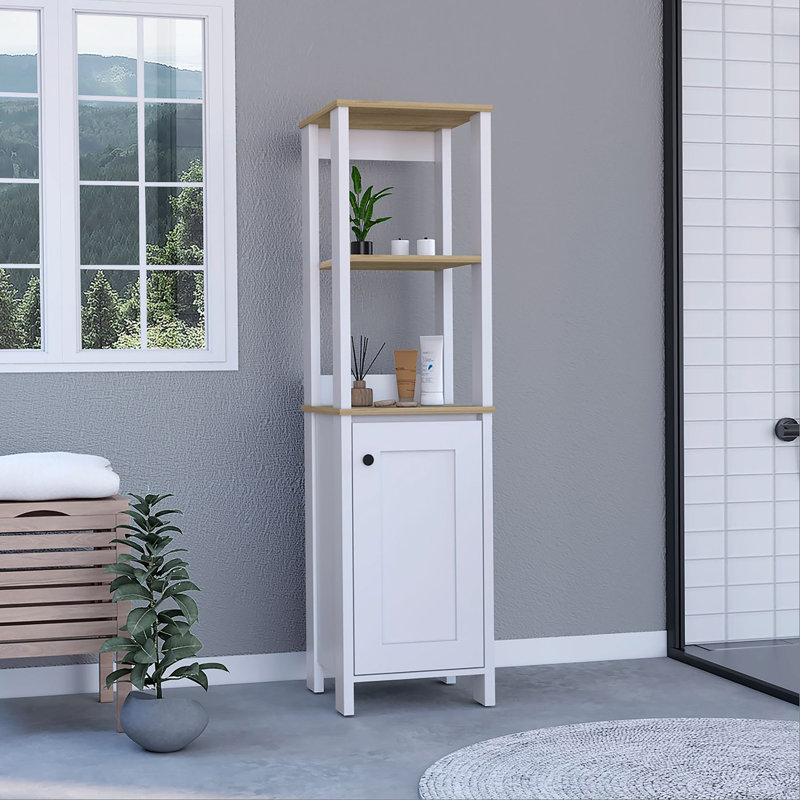 59.3H" Linen Single Door Cabinet, Two Interior Shelves, Two Open Shelves, Multicolor