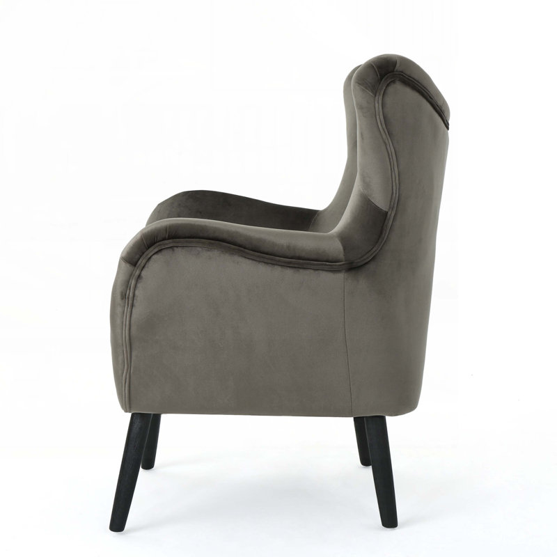 Seigfried Velvet Mid-century Arm Chair, Gray, Black