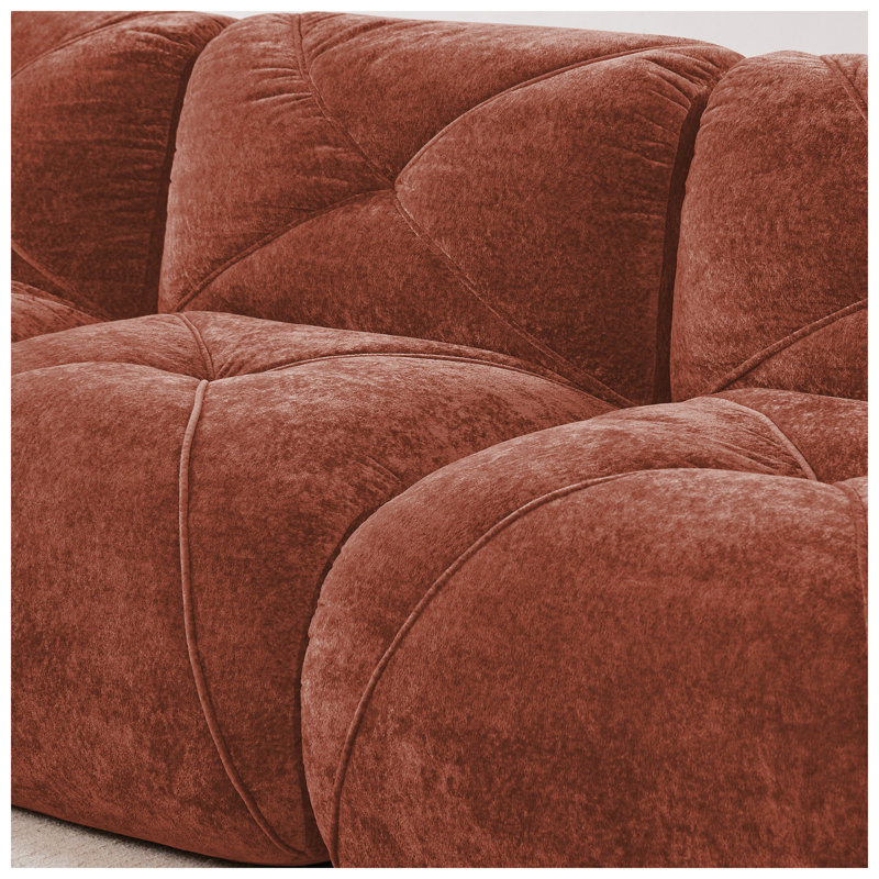 UI Furniture 37.4" W x 40.16" D x 29.92" H Tufted Velvet Modular 2-Seater Boneless Sofa, 29.9" H x 80.3" W x 37.4" D, Orange