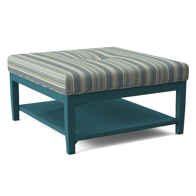 Hammond Square Ottoman, Frost White Finish, Green and Blue Stripe; 0252-54