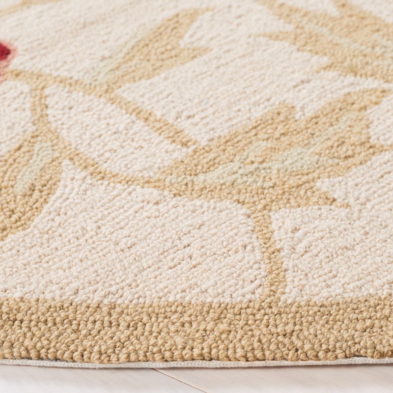 Jonsson Hand Hooked Wool Pile Floral Rug, Round 5'6"