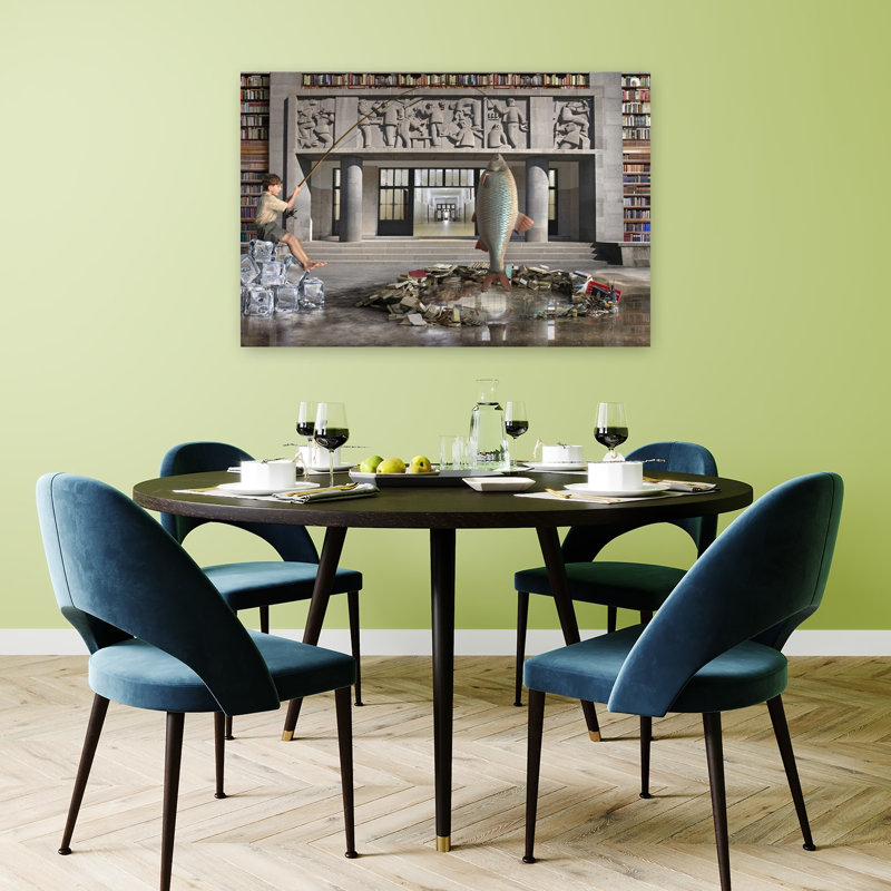 " Surreal Library Fishing Surreal Contemporary Fish Architecture Wall Art Print " Print, H 48 po x l 32 po