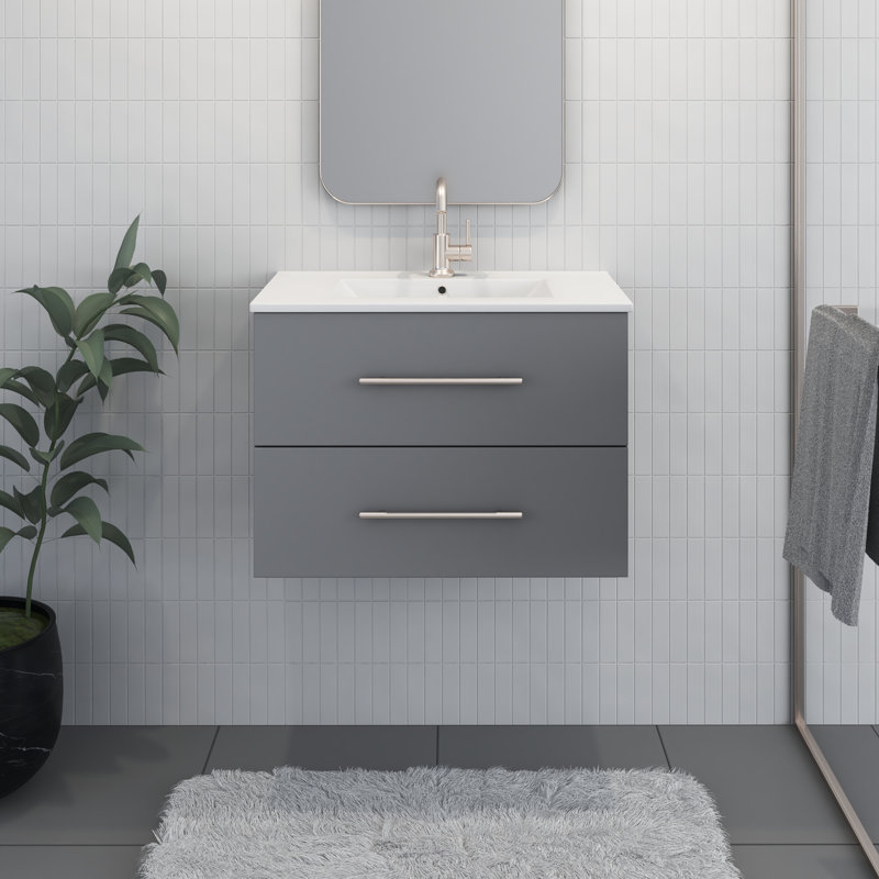 Agustiniano 30'' Single Bathroom Vanity with Ceramic Top, Gray