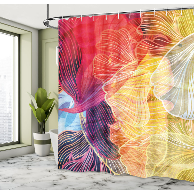 Multicolor Abstract Watercolor Fabric Shower Curtain with Hooks