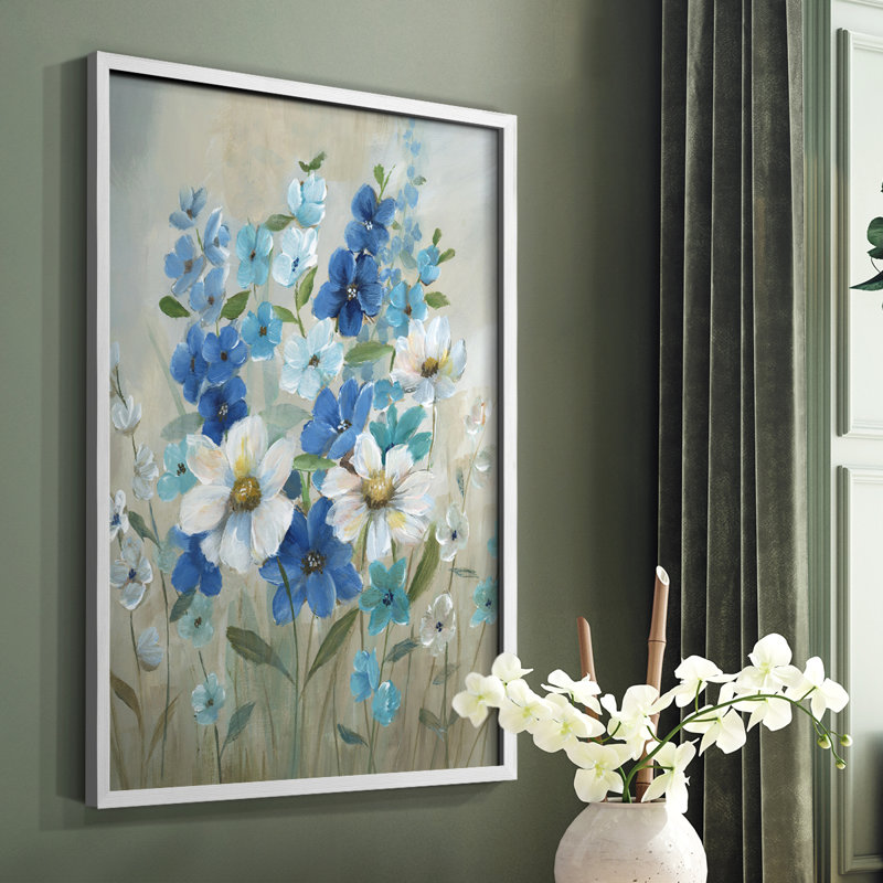 «Blue Garden II», reproduction encadrée - bois massif, H 28 po x l 22 po, Blanc