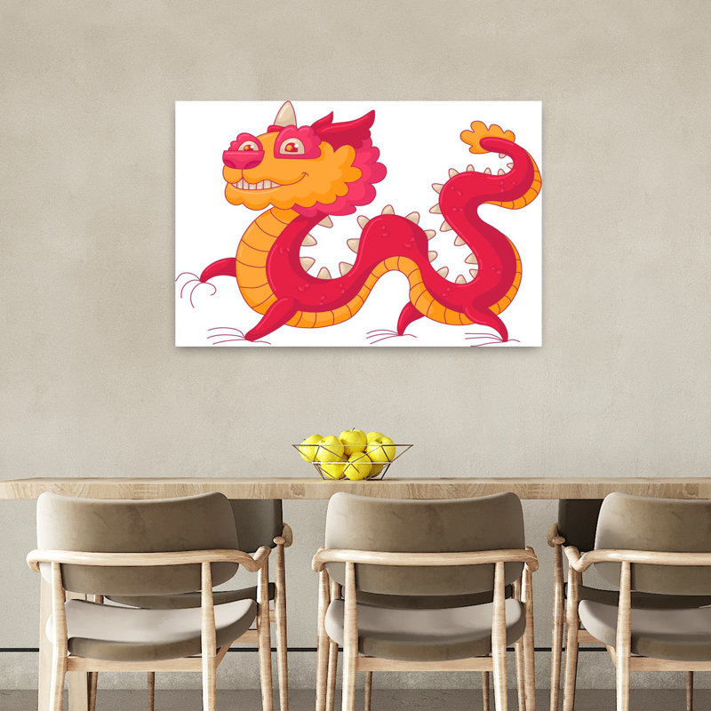 Illustration mignonne de dragon amusant colorée et amusante, H 36 po x l 24 po