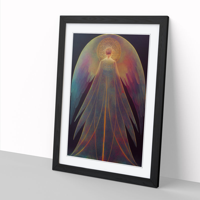 FRM-V0523-85X Angel Mandala - Single Picture Frame Print, 34cm H x 25cm W x 2cm D, Walnut Framed
