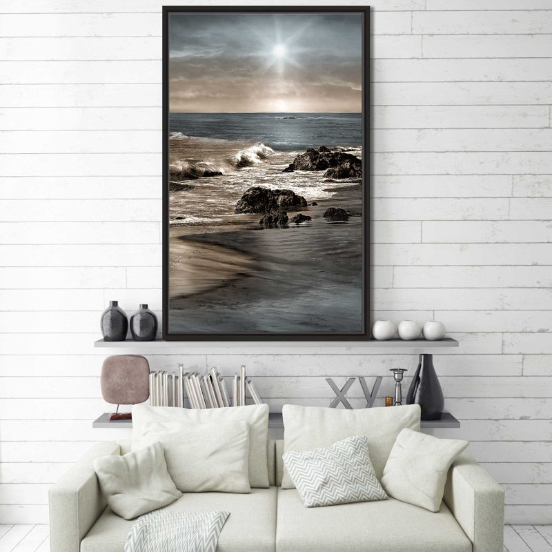 «Blue Sea Sunset II», reproduction sur toile, H 43,5 po x l 27,5 po x P 2 po, Cadre flottant noir