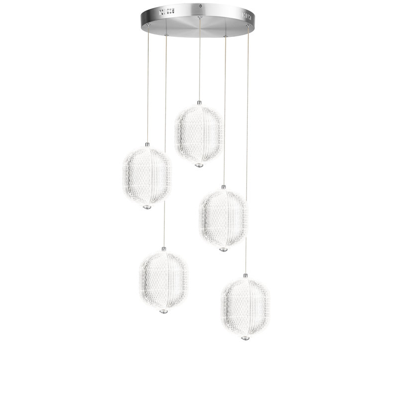 Luminaire suspendu DEL Peri, 5 lumières, Chrome poli