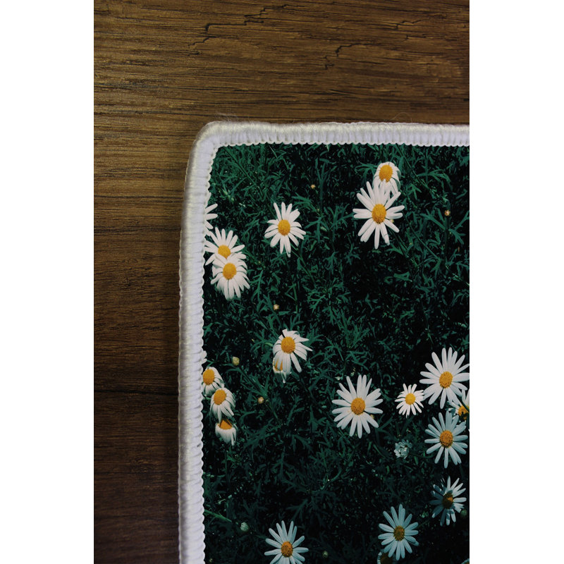 Tapis floral en polyester tissé à la machine noir / blanc / orange, Rectangle 1 pi 8 po x 2 pi 7 po