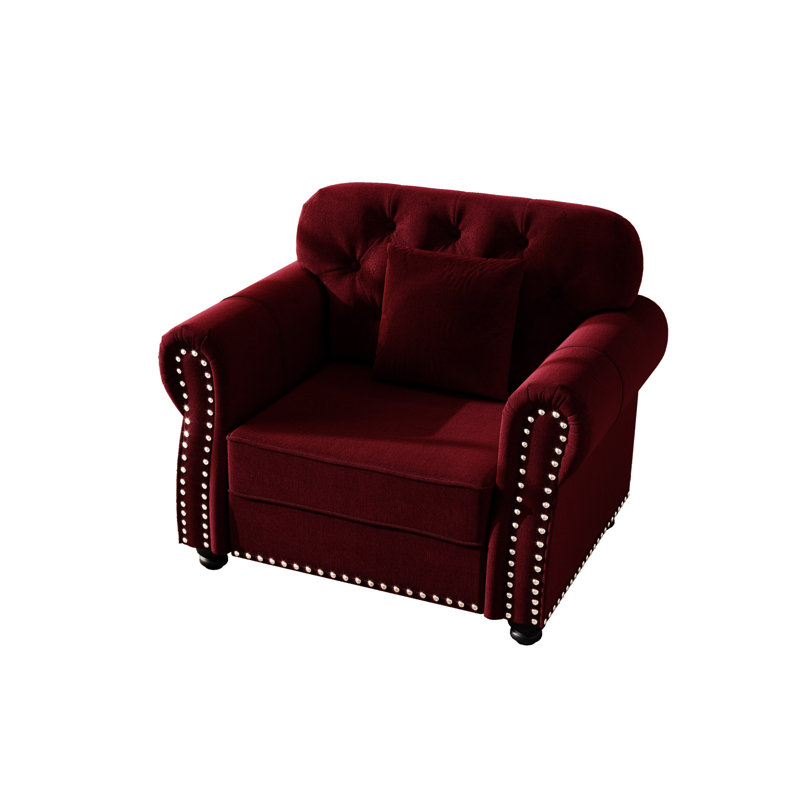 Canapé Chesterfield de 41,3 po en velours avec garniture cloutée et accoudoirs roulés, canapé de style Mid-Century moderne capitonné, comprenant 1 oreiller