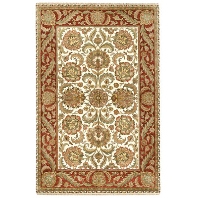 Hand Knotted Wool Area Rug in Ivory And Red