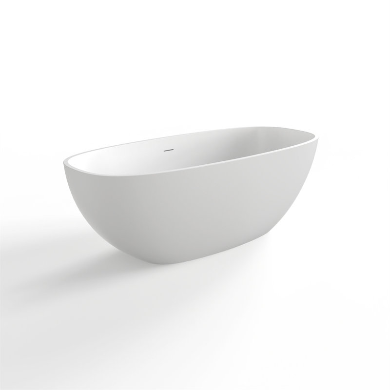 66.9 Inch Freestanding Solid Surface Soaking Bathtub For Bathroom, Matte White