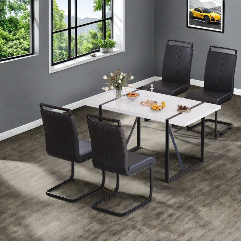 Ensembles de table de salle à manger industriels modernes avec table en MDF, structure en métal, compatible avec la cuisine
