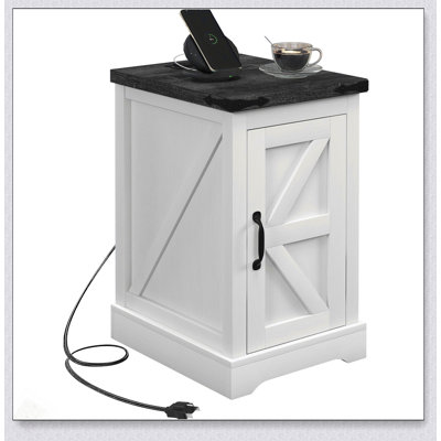 Table de bout Farmhouse avec station de charge, ports USB et armoire de rangement pour le salon