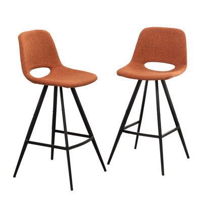 28.25" Counter Height Stools, Of 2, Orange - Kitchen Chairs With Soft Upholstery And Metal Leg Assembly Construction
