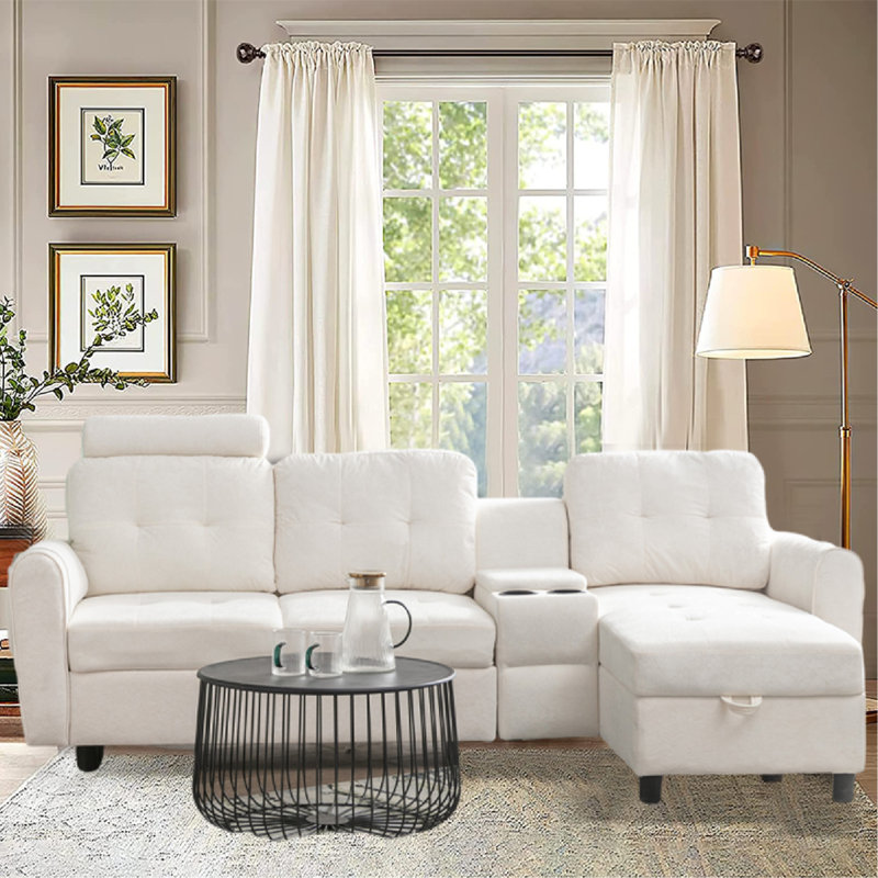 Canapé modulaire Lorica, Velours blanc