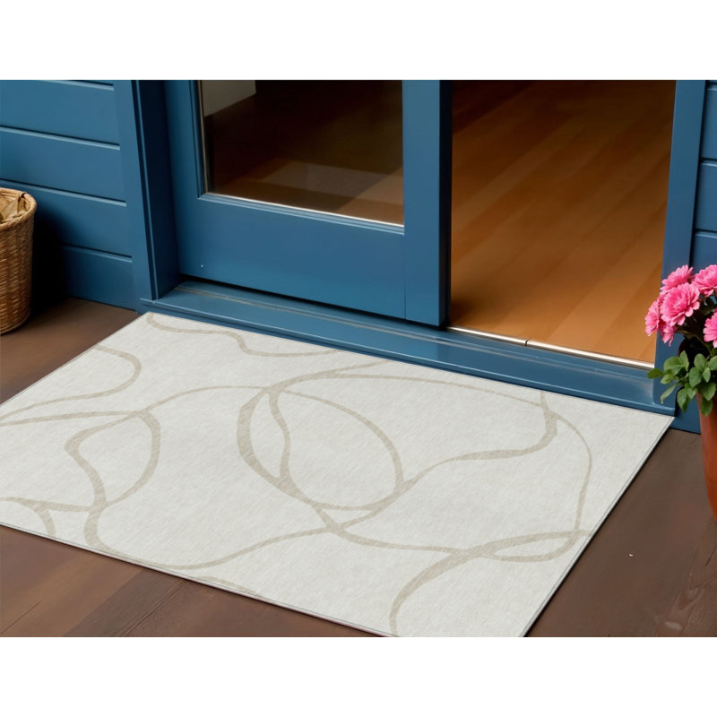 Tapis intérieur lavable abstrait ivoire 3 pi x 5 pi