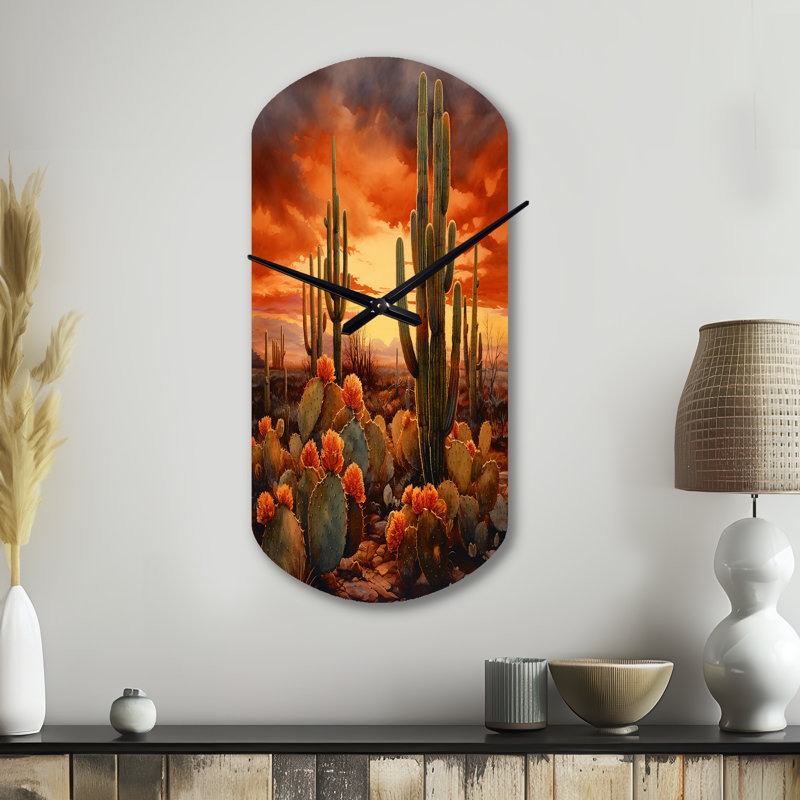 Cactus cuivre au Nevada - horloge murale asymétrique en métal, Petit