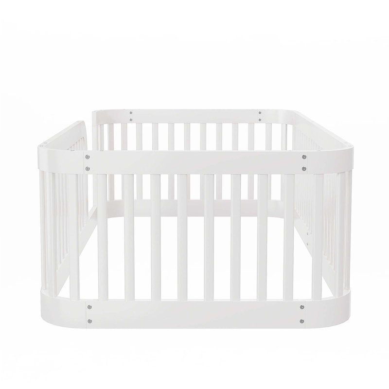 Structure de lit simple en bois avec clôture Wood, Blanc