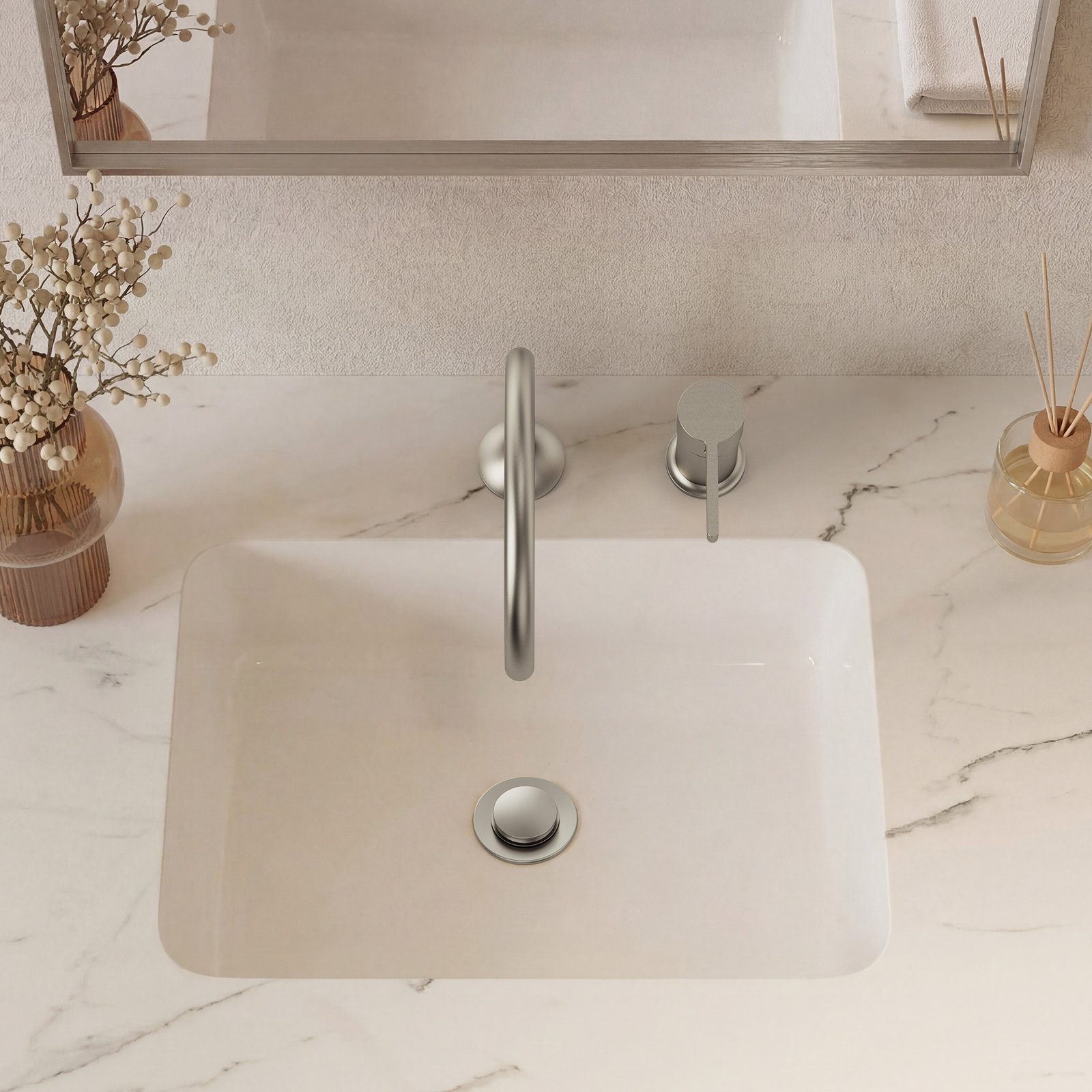 Single-Handle Bathroom Faucet with Drain, Brushed Nickel