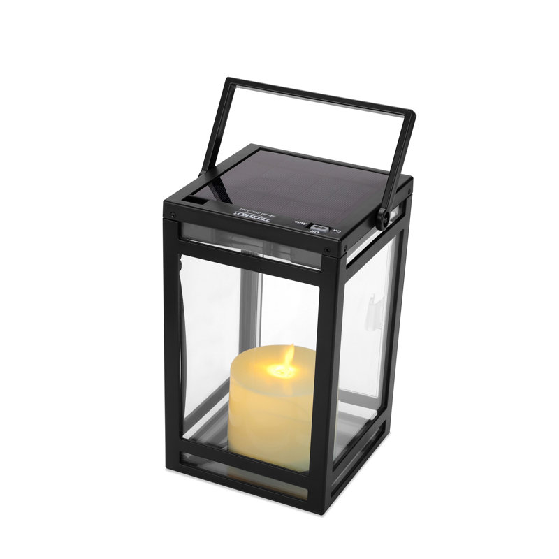 7.9'' H Tabletop Solar Lantern with Motorized LED Candle Included