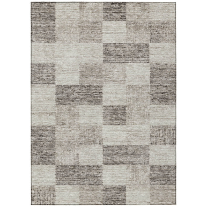 Tapis extérieur lavable à motif géométrique beige et gris 5 pi x 8 pi
