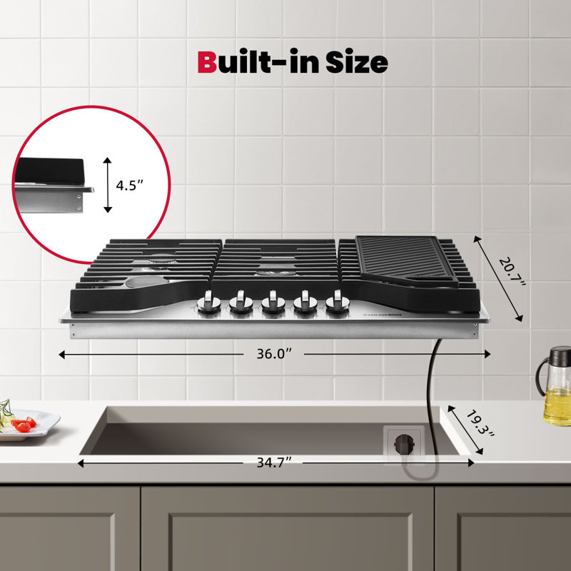 Plaque de cuisson au gaz 5 po en acier inoxydable avec plaque chauffante Master Series 36 po Master Series