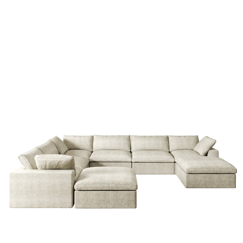 Kenda 8 - Piece Upholstered Linen Slipcovered Sectional, Khaki Linen Blend