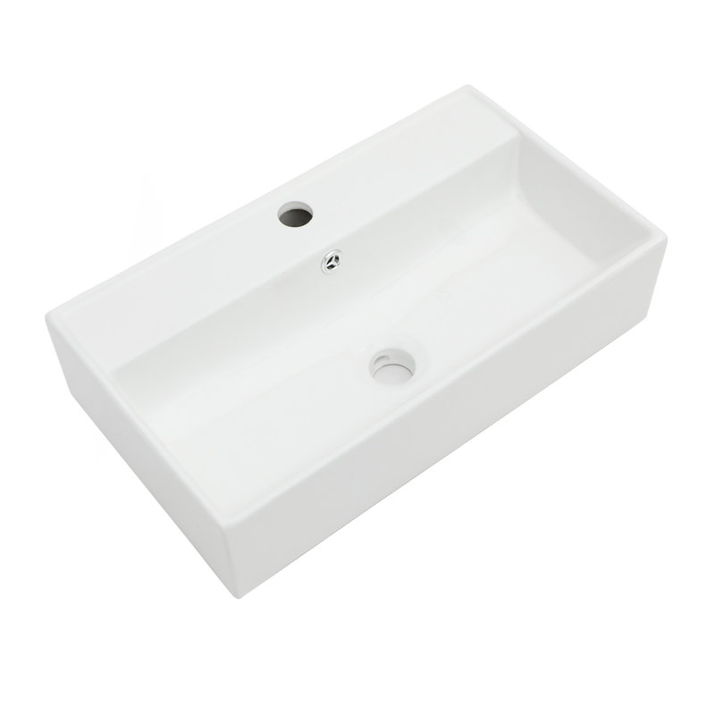 Lavabo de salle de bain mural rectangulaire en céramique blanche 21 po x 12 po avec trou de robinet simple et trop-plein