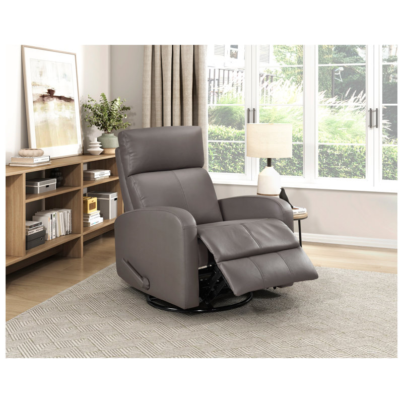 Fauteuil inclinable, pivotant et pivotant Mocha avec revêtement en cuir véritable et structure en bois massif